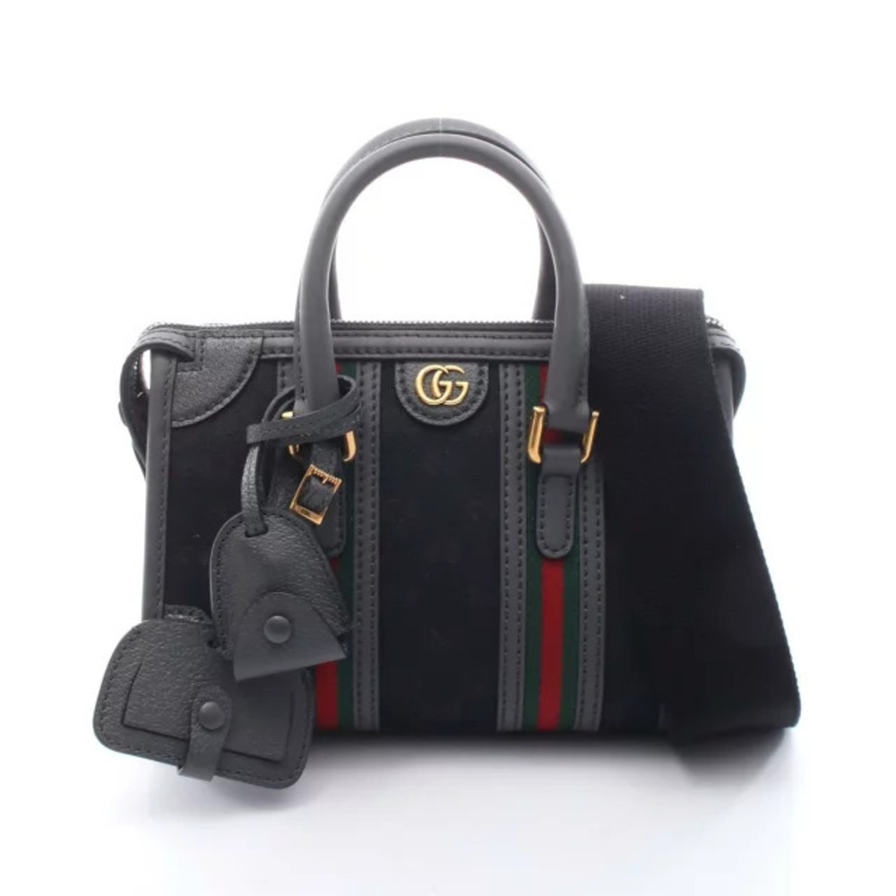 Gucci Ophidia GG Canvas Handbag Leather Black Gray